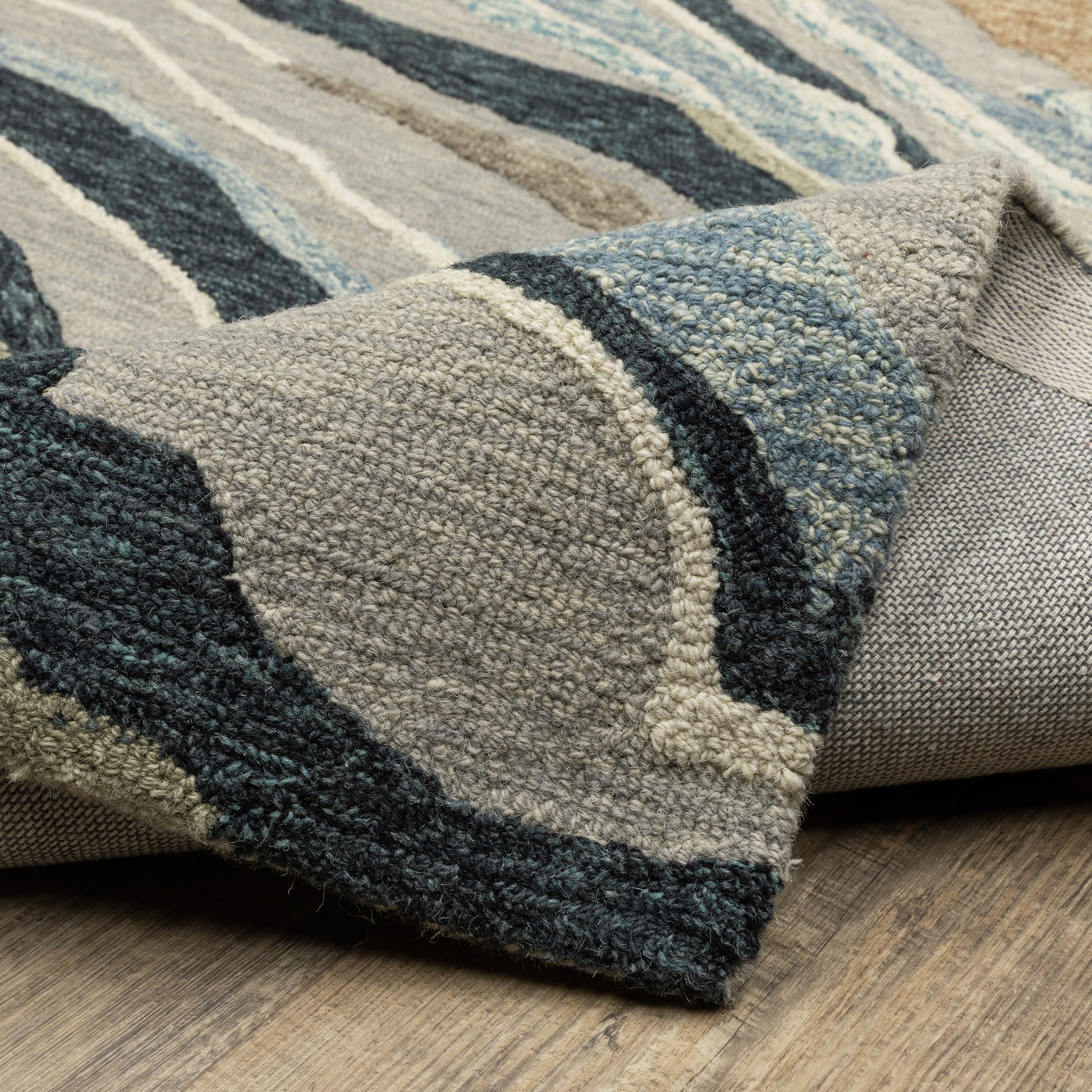 Kipton Abstract Grey/ Blue Mixed Pile Rug