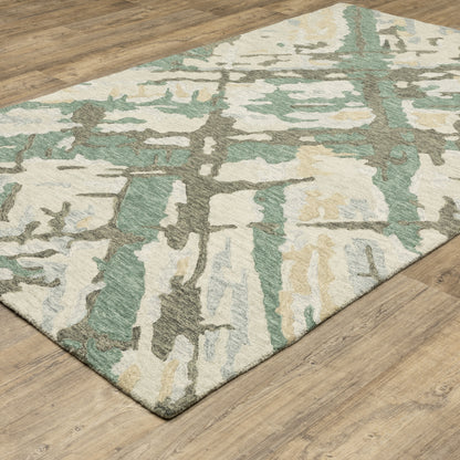 Kipton Abstract Grey/ Teal Mixed Pile Rug