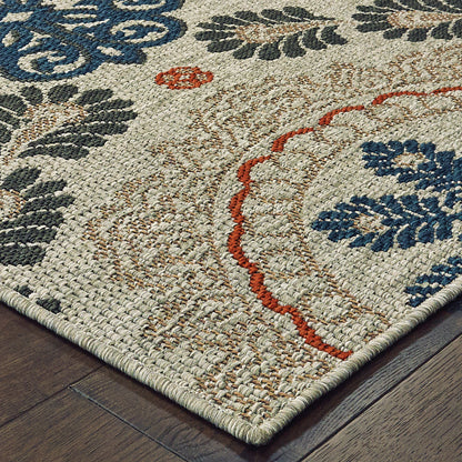 Latitude Outdoor Grey/ Blue Medallion Loop Pile Rug