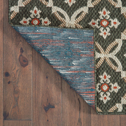 Latitude Outdoor Grey/ Orange Floral Loop Pile Rug