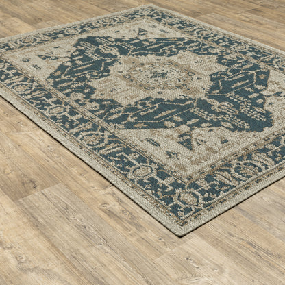 Latitude Outdoor Grey/ Gold Medallion Loop Pile Rug