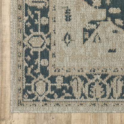 Latitude Outdoor Grey/ Gold Medallion Loop Pile Rug