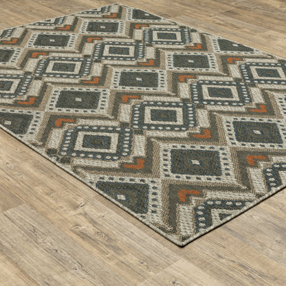 Latitude Outdoor Grey/ Orange Geometric Loop Pile Rug