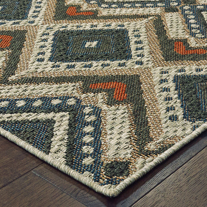 Latitude Outdoor Grey/ Orange Geometric Loop Pile Rug