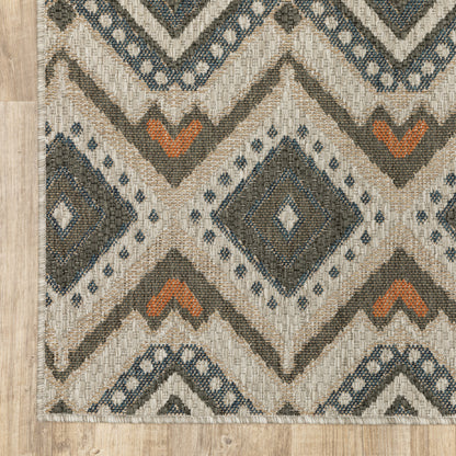 Latitude Outdoor Grey/ Orange Geometric Loop Pile Rug