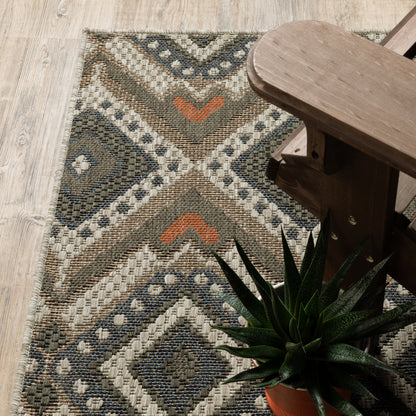 Latitude Outdoor Grey/ Orange Geometric Loop Pile Rug