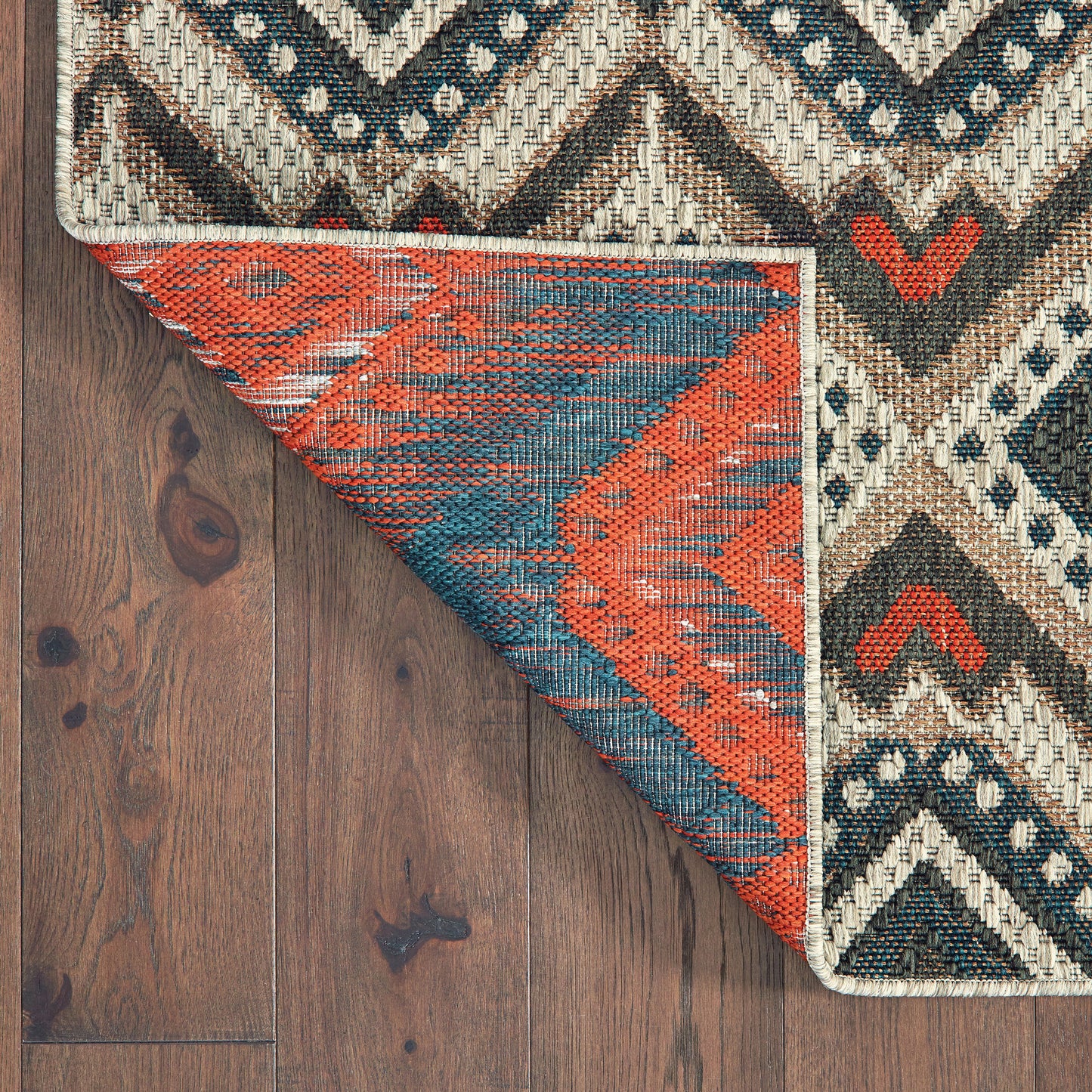 Latitude Outdoor Grey/ Orange Geometric Loop Pile Rug
