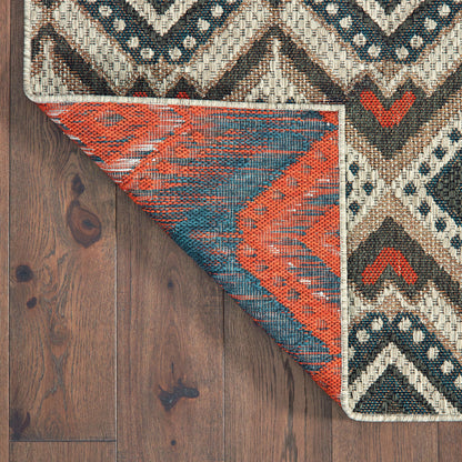 Latitude Outdoor Grey/ Orange Geometric Loop Pile Rug
