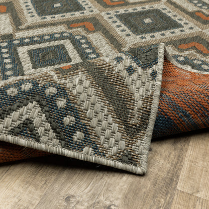 Latitude Outdoor Grey/ Orange Geometric Loop Pile Rug
