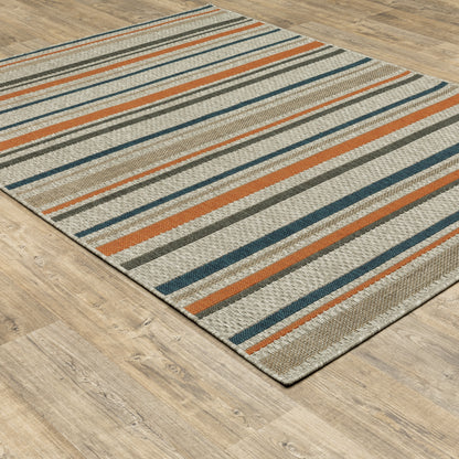 Latitude Outdoor Grey/ Blue Stripe Loop Pile Rug