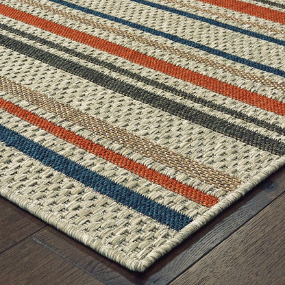 Latitude Outdoor Grey/ Blue Stripe Loop Pile Rug