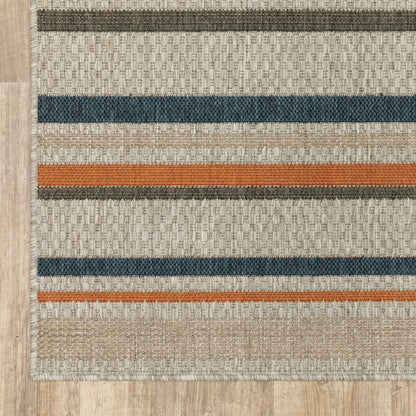 Latitude Outdoor Grey/ Blue Stripe Loop Pile Rug
