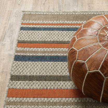 Latitude Outdoor Grey/ Blue Stripe Loop Pile Rug