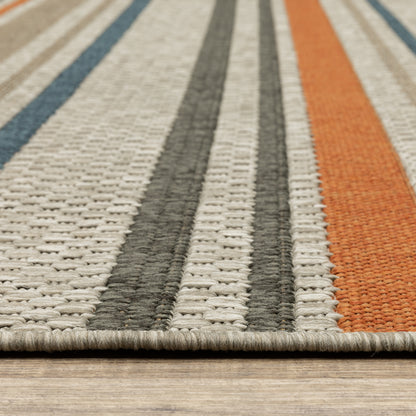 Latitude Outdoor Grey/ Blue Stripe Loop Pile Rug