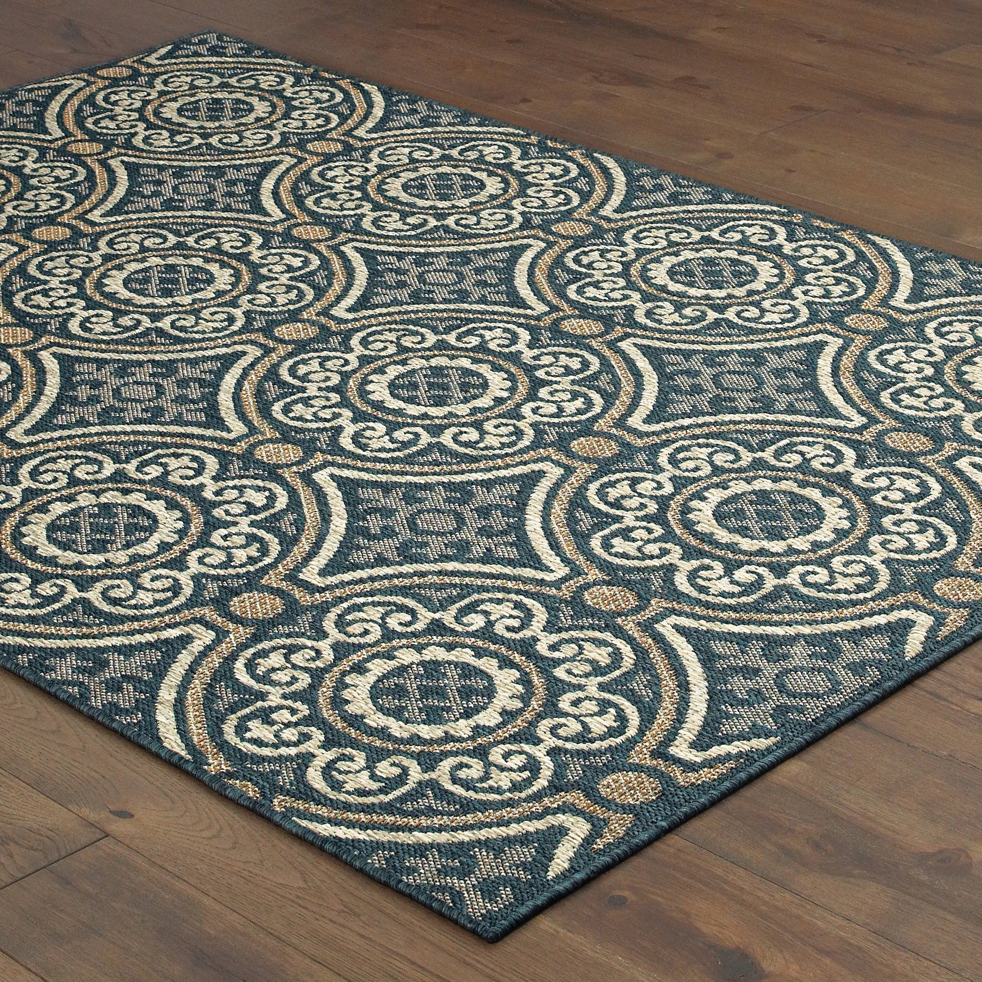 Latitude Outdoor Blue/ Grey Medallion Loop Pile Rug
