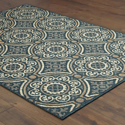 Latitude Outdoor Blue/ Grey Medallion Loop Pile Rug