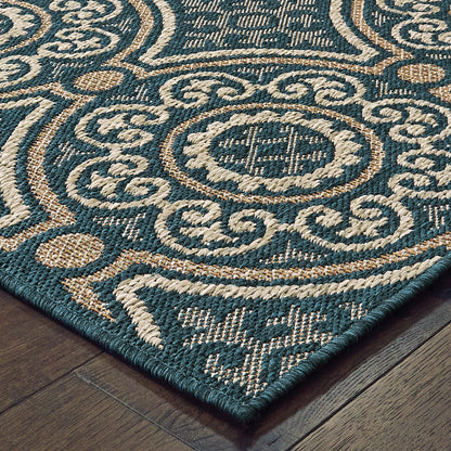 Latitude Outdoor Blue/ Grey Medallion Loop Pile Rug