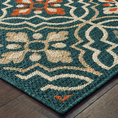 Latitude Outdoor Blue/ Orange Trefoil Loop Pile Rug