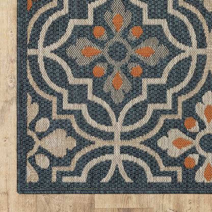 Latitude Outdoor Blue/ Orange Trefoil Loop Pile Rug
