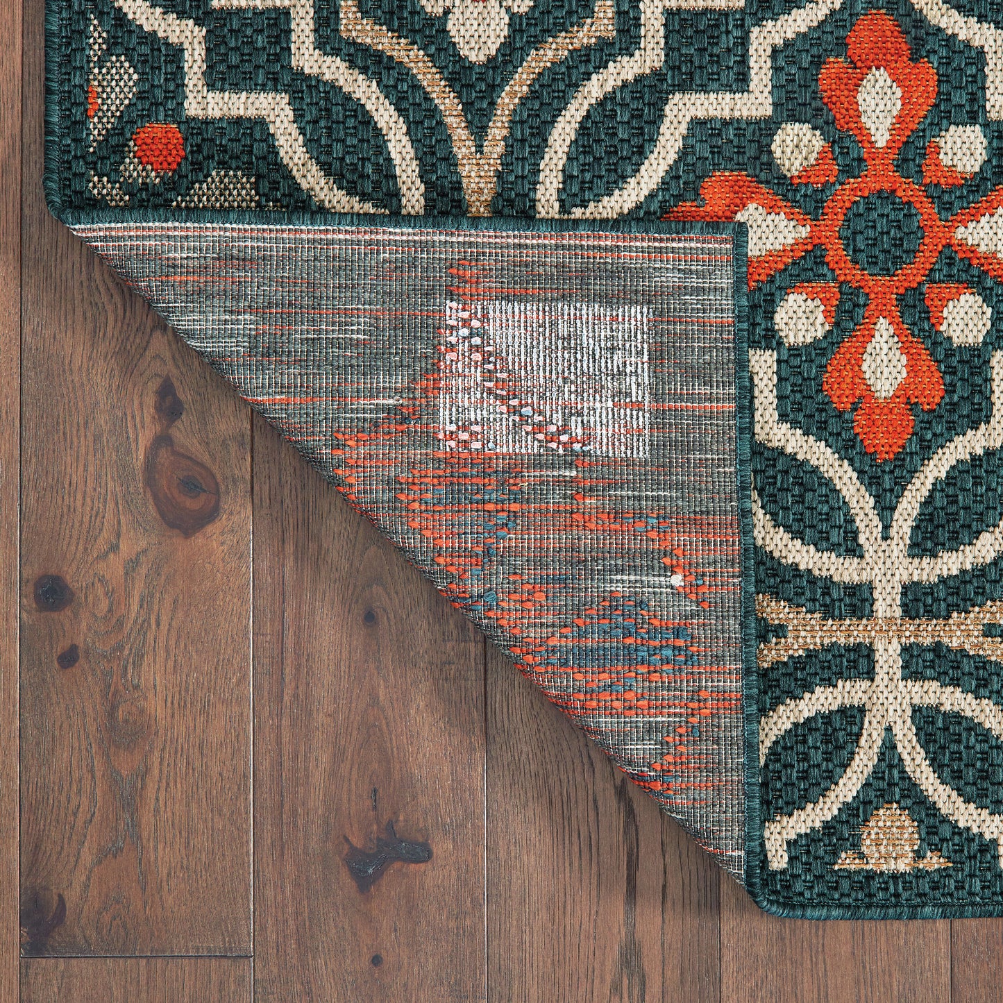 Latitude Outdoor Blue/ Orange Trefoil Loop Pile Rug