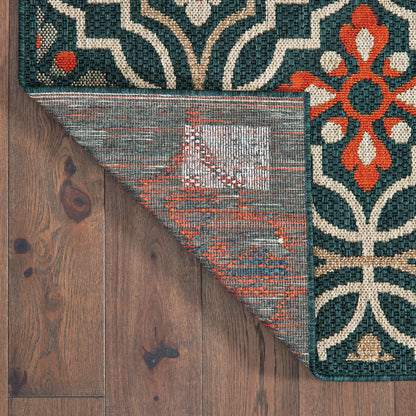 Latitude Outdoor Blue/ Orange Trefoil Loop Pile Rug