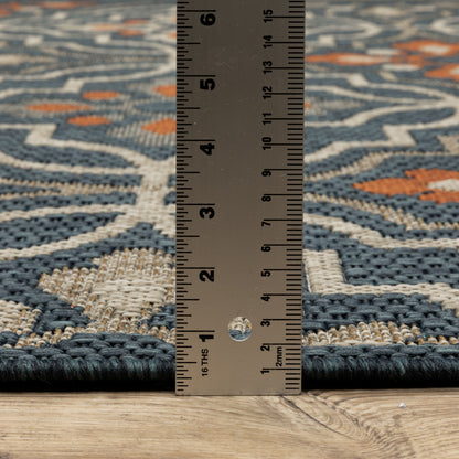 Latitude Outdoor Blue/ Orange Trefoil Loop Pile Rug