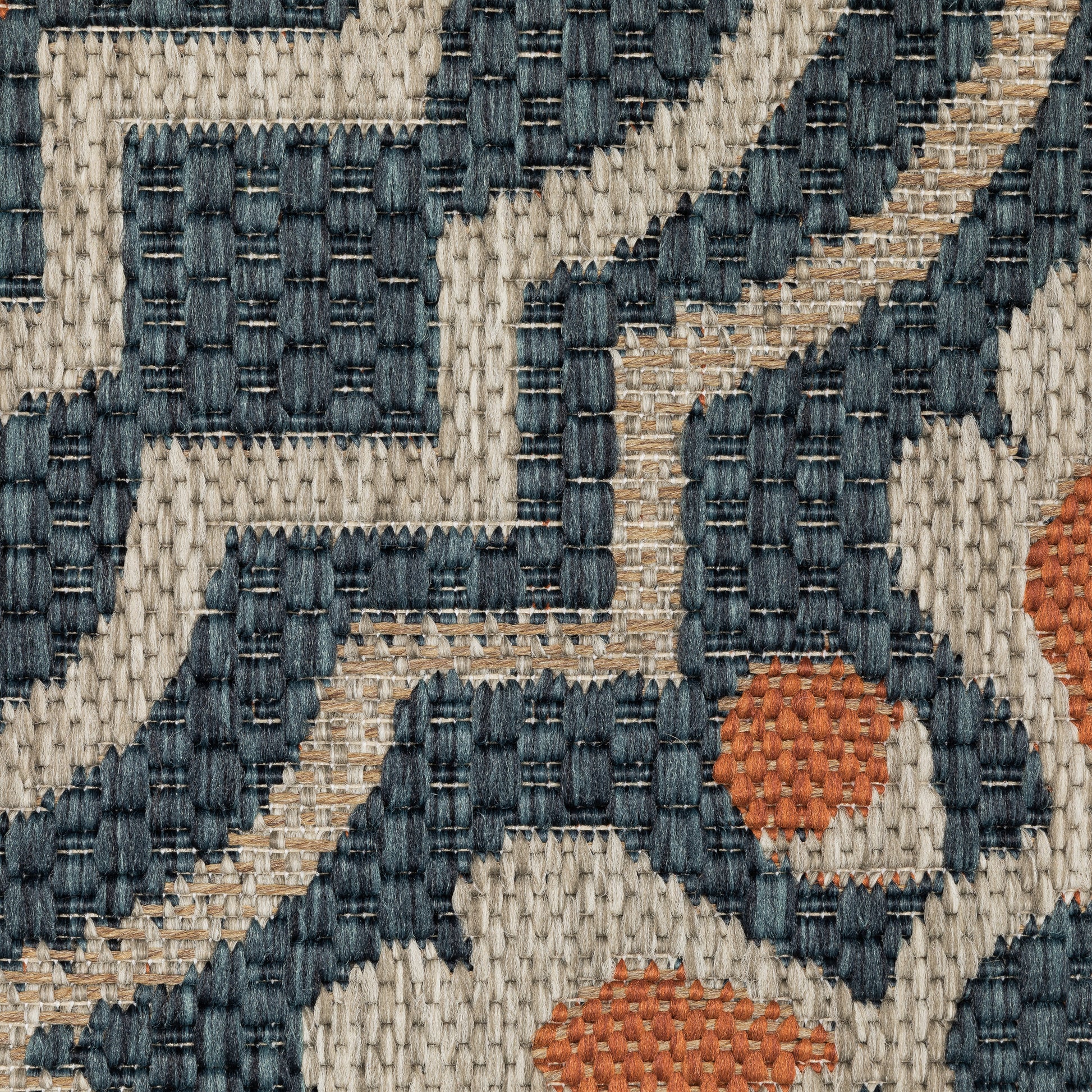 Latitude Outdoor Blue/ Orange Trefoil Loop Pile Rug