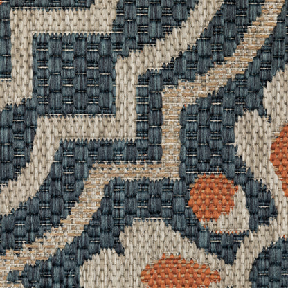 Latitude Outdoor Blue/ Orange Trefoil Loop Pile Rug