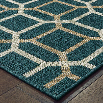 Latitude Outdoor Blue/ Grey Geometric Loop Pile Rug