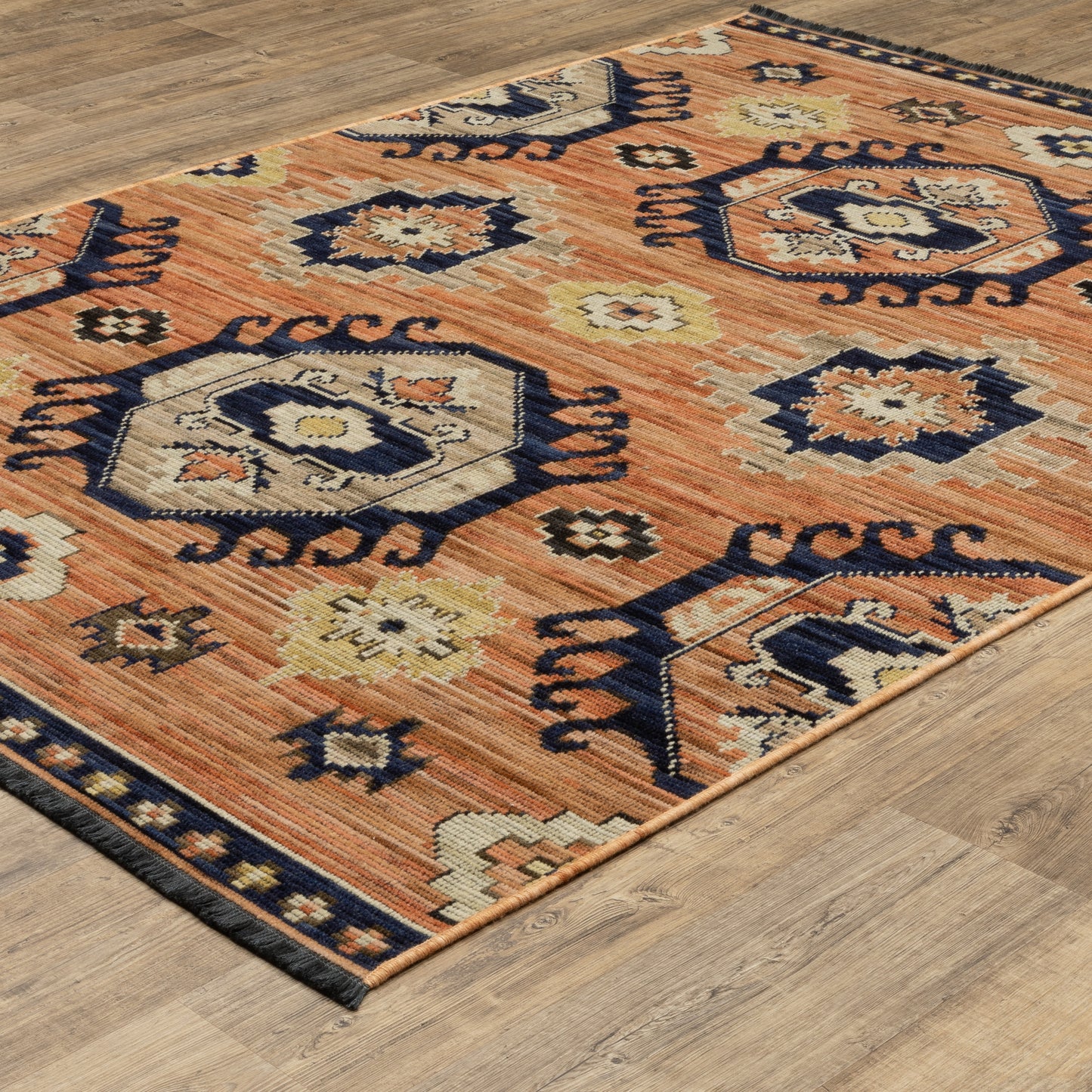 Legacy Medallion Rust/ Blue Oriental Loop Pile Rug