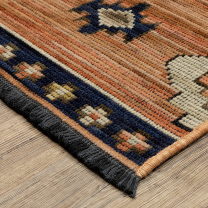 Legacy Medallion Rust/ Blue Oriental Loop Pile Rug