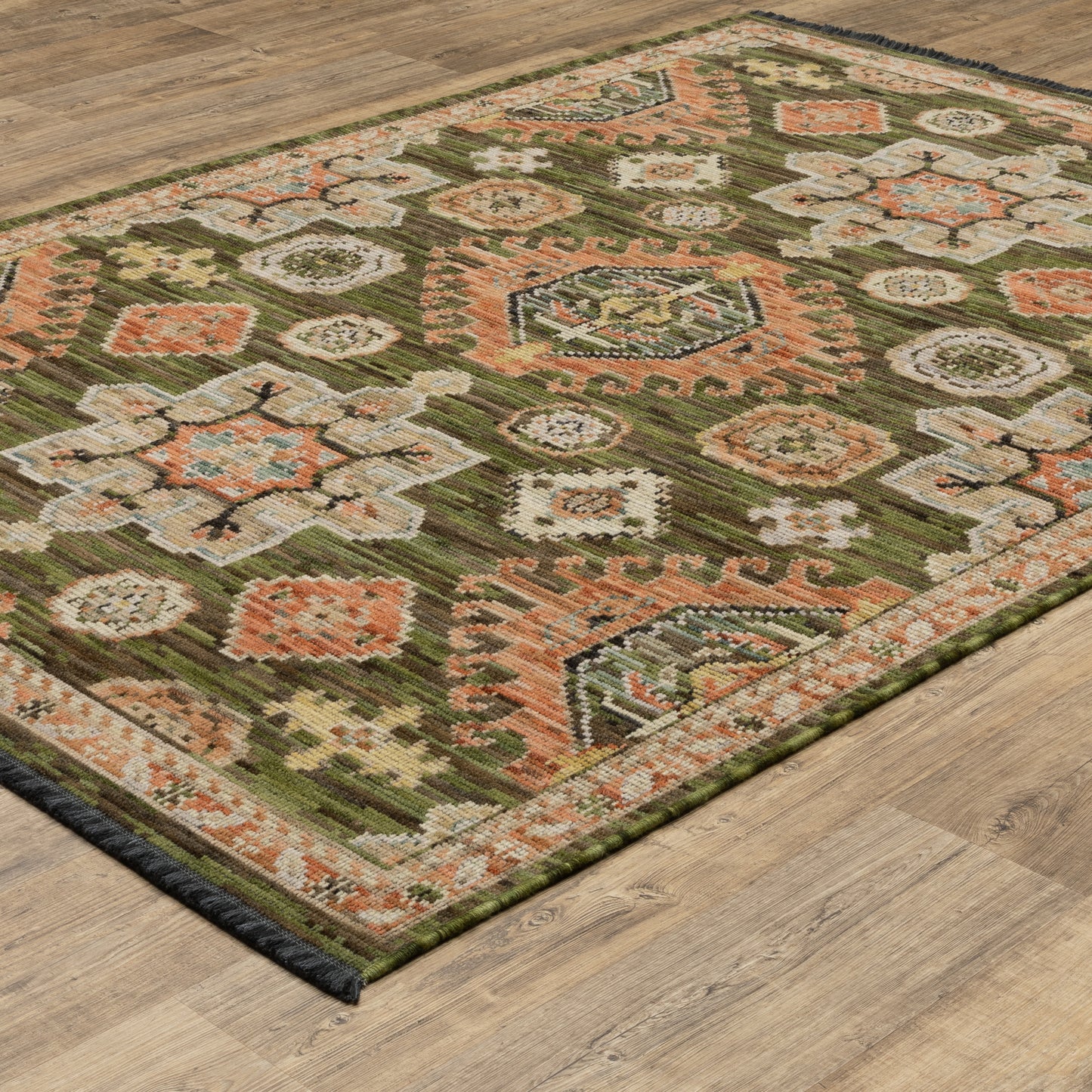 Legacy Medallion Green/ Rust Floral Loop Pile Rug