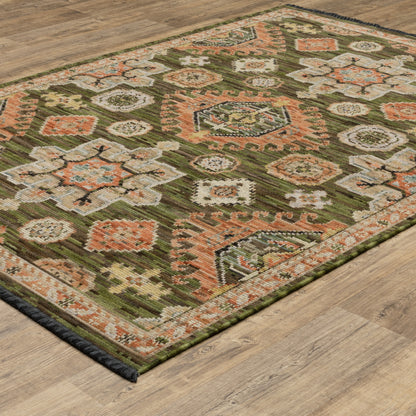 Legacy Medallion Green/ Rust Floral Loop Pile Rug