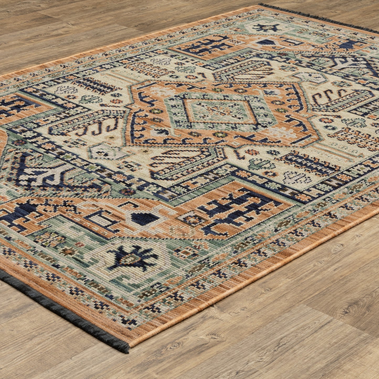 Legacy Medallion Rust/ Blue Oriental Loop Pile Rug