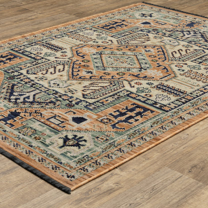 Legacy Medallion Rust/ Blue Oriental Loop Pile Rug