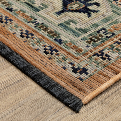 Legacy Medallion Rust/ Blue Oriental Loop Pile Rug