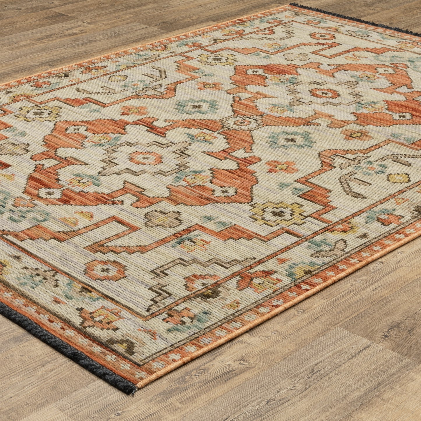 Legacy Medallion Rust/ Blue Floral Loop Pile Rug