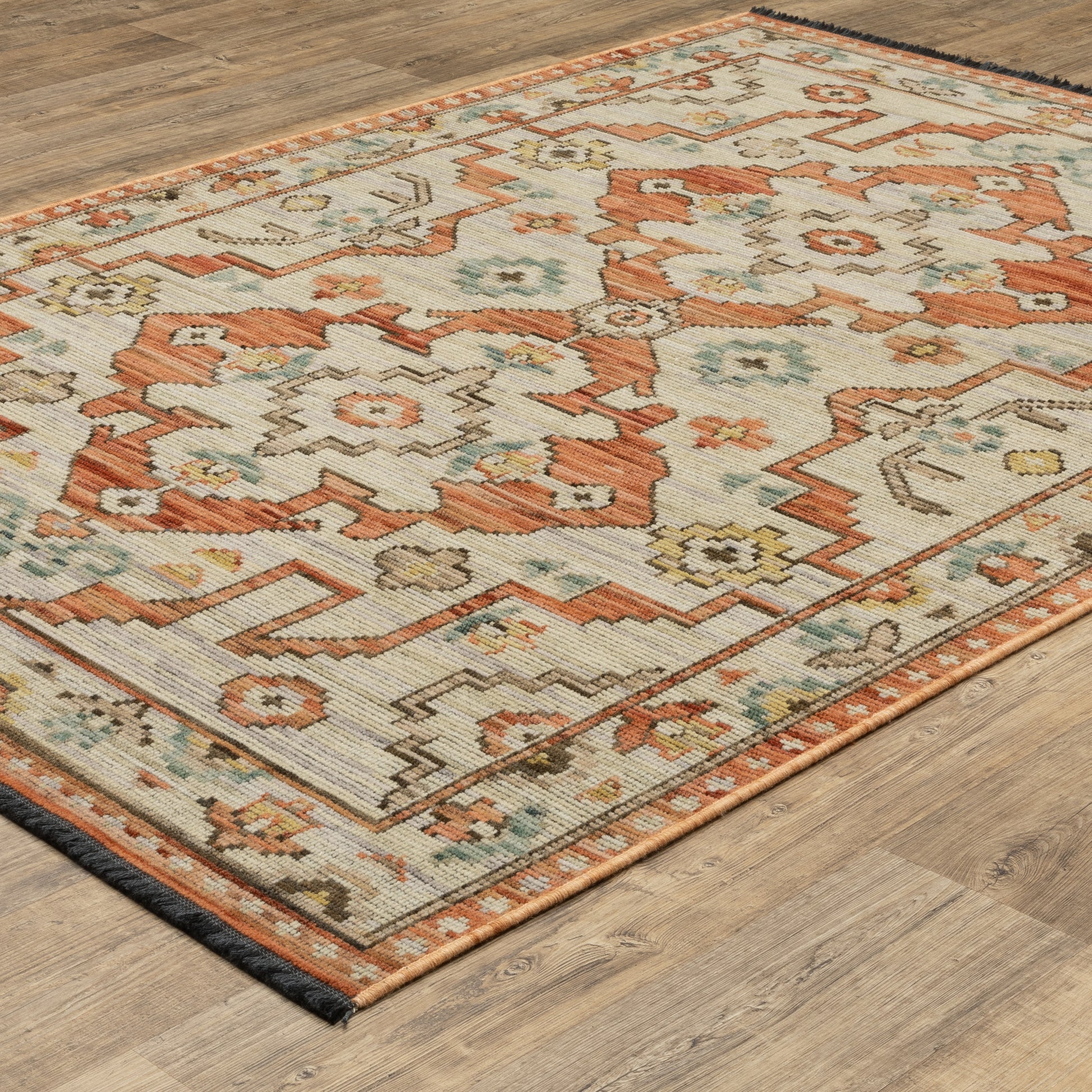 Legacy Medallion Rust/ Blue Floral Loop Pile Rug