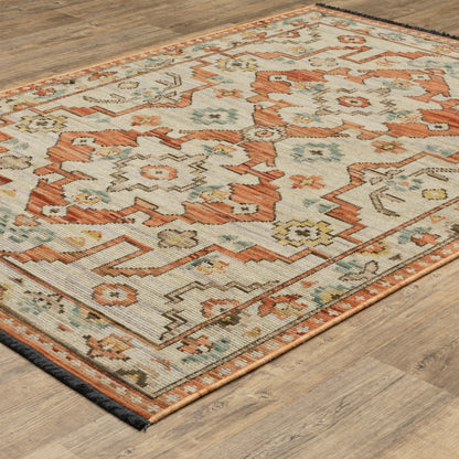 Legacy Medallion Rust/ Blue Floral Loop Pile Rug