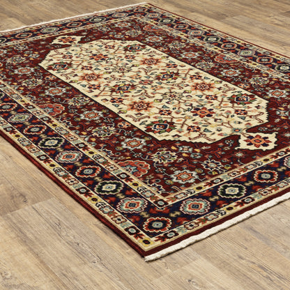 Lilihan Oriental Red/ Ivory Cut Pile Rug