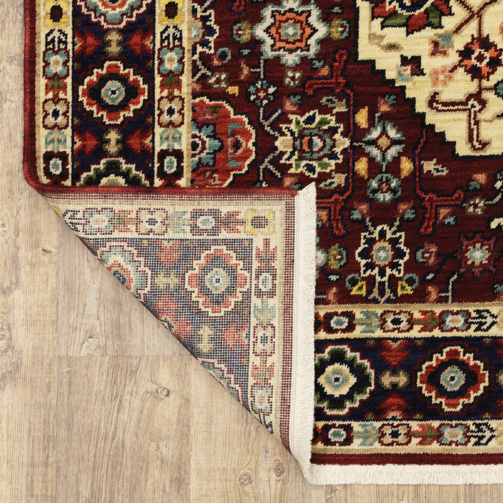 Lilihan Oriental Red/ Ivory Cut Pile Rug