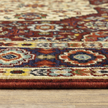 Lilihan Oriental Red/ Ivory Cut Pile Rug