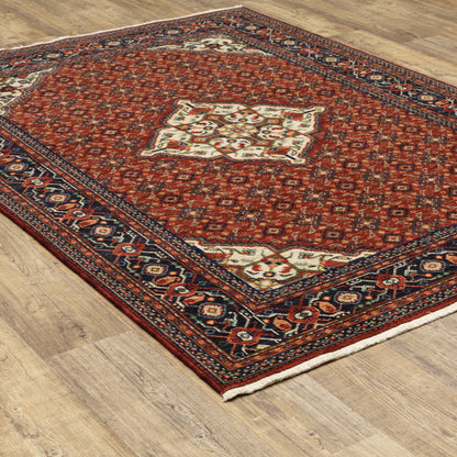 Lilihan Medallion Red/ Blue Oriental Cut Pile Rug