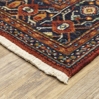 Lilihan Medallion Red/ Blue Oriental Cut Pile Rug