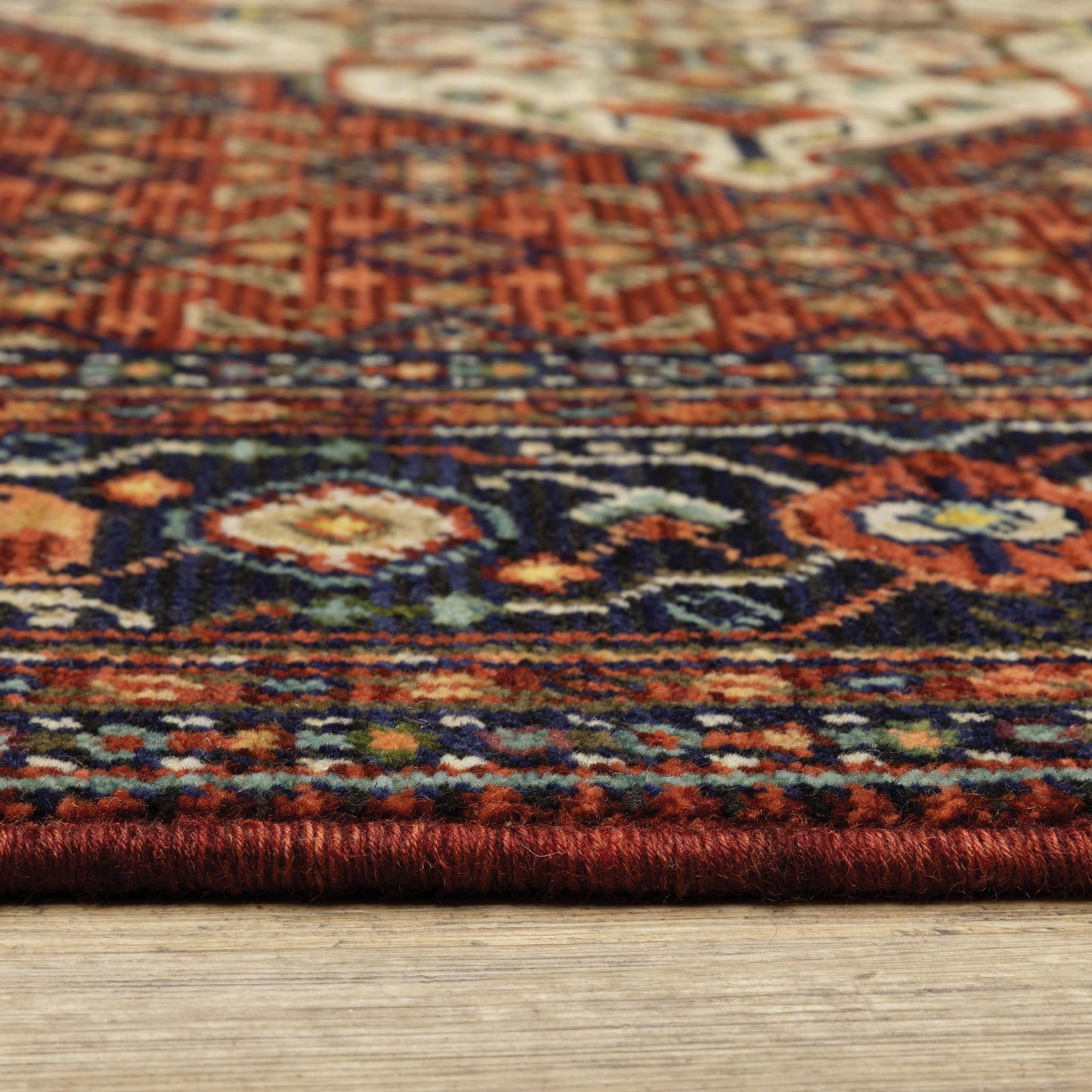 Lilihan Medallion Red/ Blue Oriental Cut Pile Rug