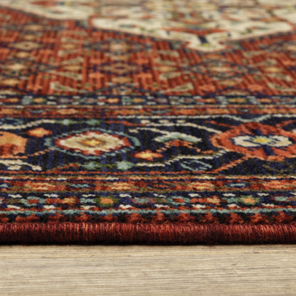 Lilihan Medallion Red/ Blue Oriental Cut Pile Rug