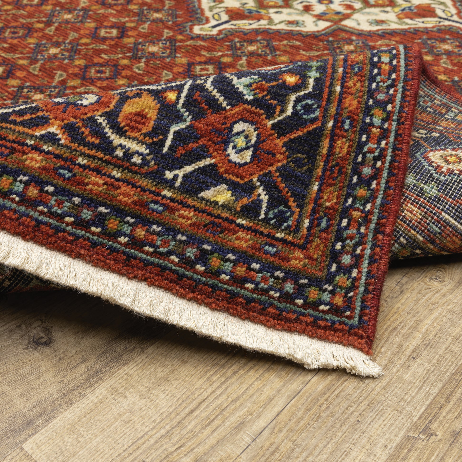Lilihan Medallion Red/ Blue Oriental Cut Pile Rug