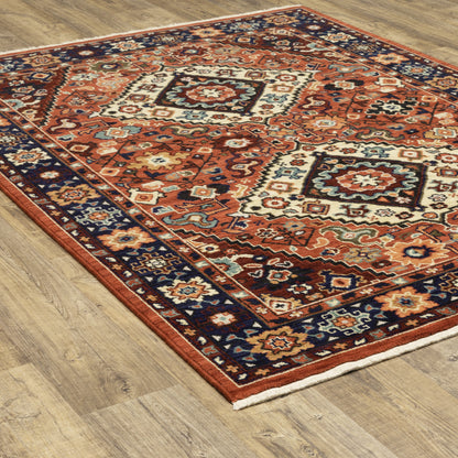 Lilihan Medallion Red/ Blue Oriental Cut Pile Rug