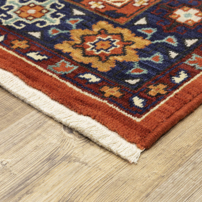 Lilihan Medallion Red/ Blue Oriental Cut Pile Rug