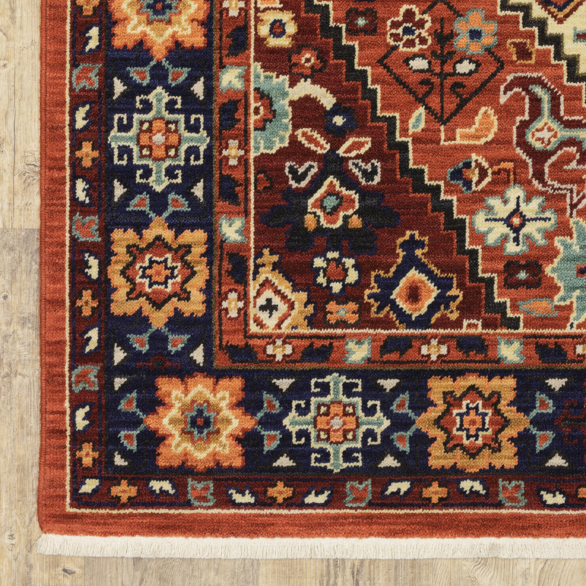 Lilihan Medallion Red/ Blue Oriental Cut Pile Rug